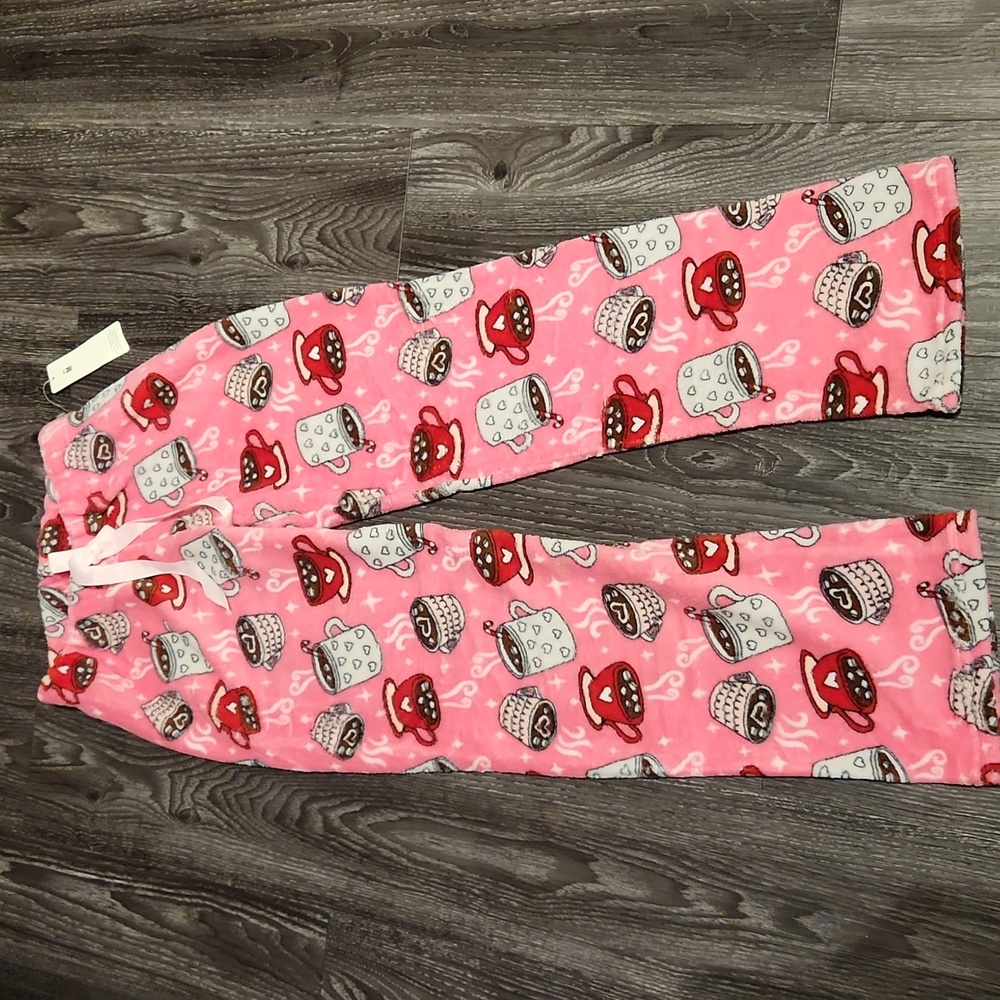 Sleep & CO Pink And Red Coffee Mug Pajama Pants Medium